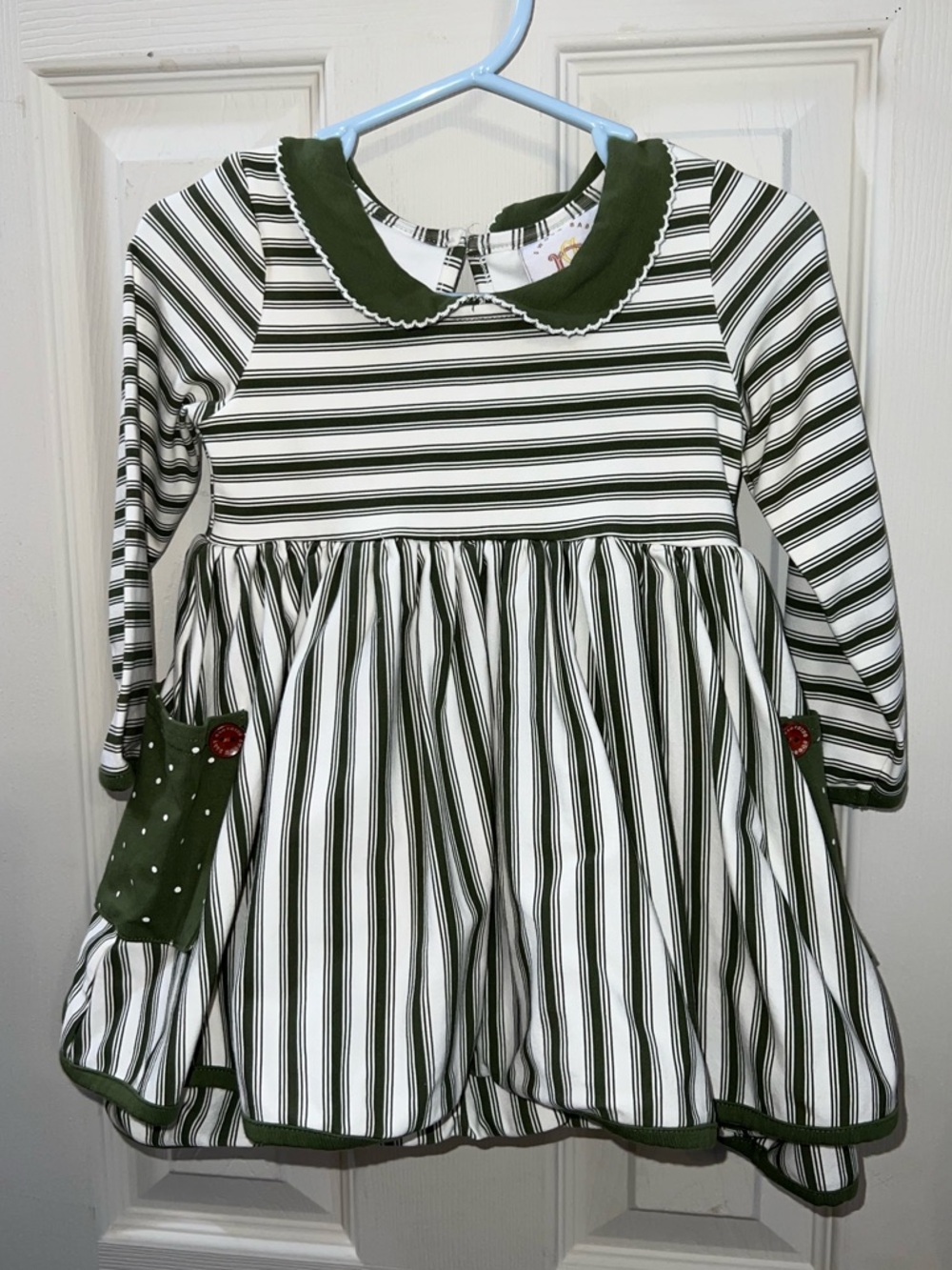 Swoon Baby Clothing Green Striped Ruffle Dress size 24M Boutique Peter Pan EUC